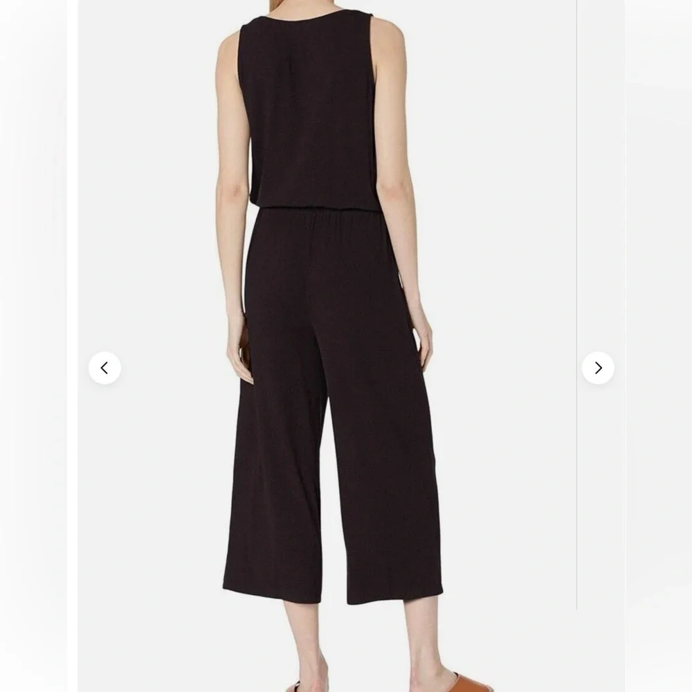 Daily Ritual Black Ribbed Scoop Neck Wide Leg Cropped Lounge Jumpsuit Size Small